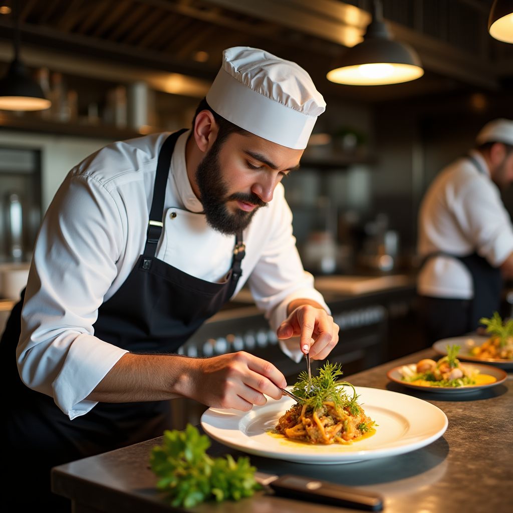 Chef étoilé dans sa cuisine